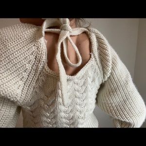 Cream cropped, open back, sweater